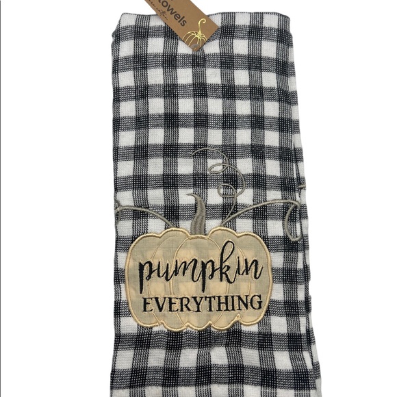 From The Hearth Fall Themed Pumpkin Checkered Cotton Kitchen Towels set of 2 - Picture 1 of 2